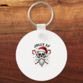 Jolly Af Christmas Skull Santa Hat Happy Xmas Holi Sleutelhanger (Voorkant)