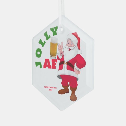  Jolly AF Funny Beer Kerstman Glas Ornament (Voorkant links)