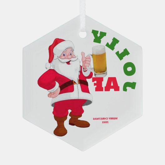 Jolly AF Funny Beer Kerstman Glas Ornament (Achterkant)