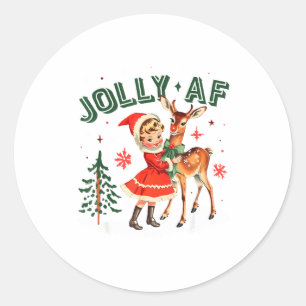Jolly Af Kerst Retro Jaren 50 Schattig Meisje En H Ronde Sticker