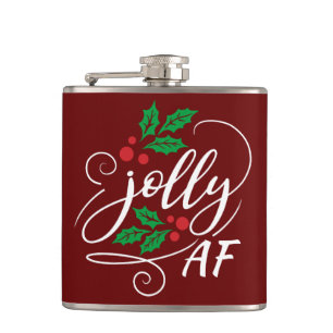 Jolly AF Kerstmis Holly Alcohol Drink Humor Heupfles
