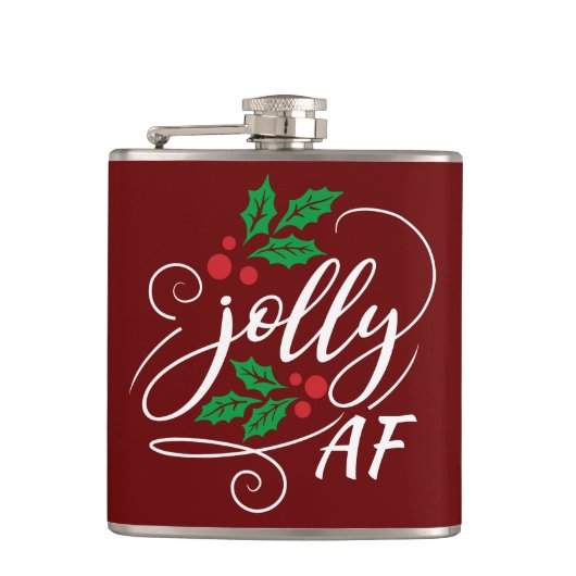 Jolly AF Kerstmis Holly Alcohol Drink Humor Heupfles (Voorkant)
