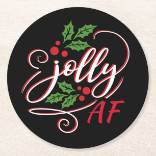 Jolly AF Kerstmis Holly Drink Humor Ronde Kartonnen Onderzetter