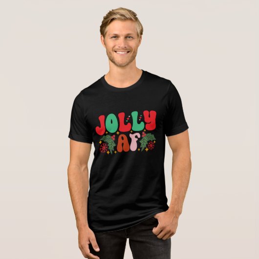 Jolly AF Retro Groovy Kerst Feestdagen Tri-Blend Shirt (Voorkant volledig)