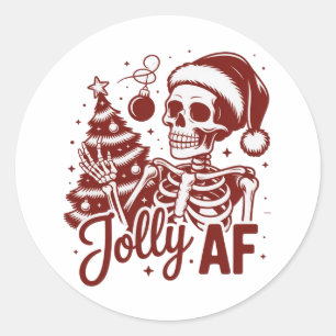 Jolly Af Skelet Snarky Kerst Sarcasme Grappig Ronde Sticker