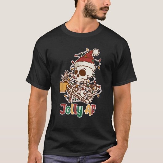 Jolly AF Skeleton Kerstkoffie Grappig Vakantie L T-shirt (Voorkant)