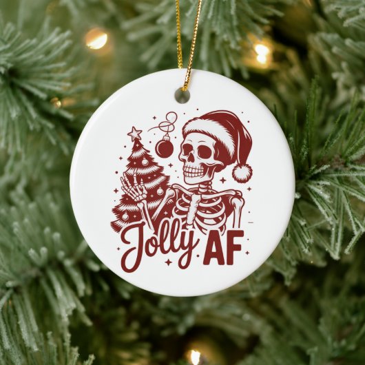 Jolly Af Skeleton Snarky Christmas Sarcastic Funny Keramisch Ornament (Boom)