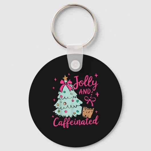 Jolly & Caffeinated Coffee Coquette Boog Kerst Sleutelhanger (Voorkant)
