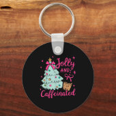 Jolly & Caffeinated Coffee Coquette Boog Kerst Sleutelhanger (Voorkant)