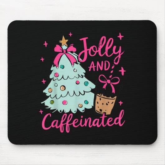 Jolly &amp; Caffeinated Coffee Coquette Bow Xmas T Muismat (Voorkant)