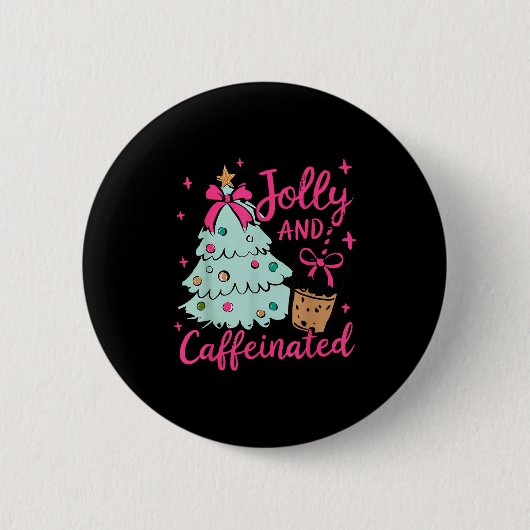 Jolly &amp; Caffeinated Coffee Coquette Bow Xmas T Ronde Button 5,7 Cm (Voorkant)