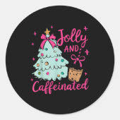 Jolly &amp; Caffeinated Coffee Coquette Bow Xmas T Ronde Sticker (Voorkant)