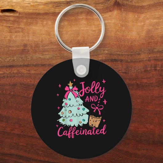Jolly &amp; Caffeinated Coffee Coquette Bow Xmas T Sleutelhanger (Voorkant)