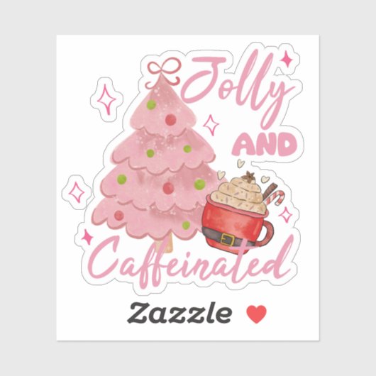 Jolly and Caffeinated Christmas Tree Coffee Design Sticker (Vel)