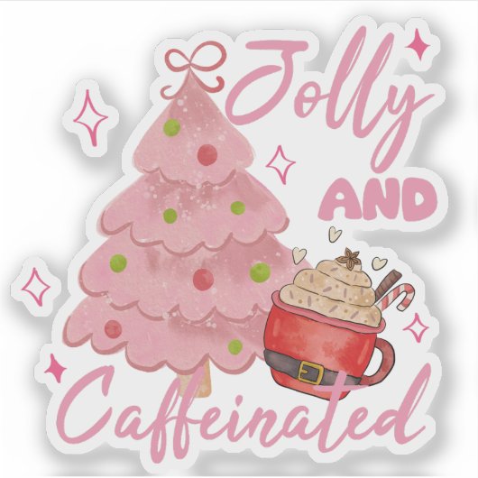 Jolly and Caffeinated Christmas Tree Coffee Design Sticker (Voorkant)