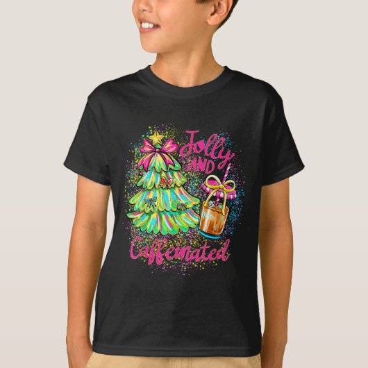Jolly And Caffeinated Christmas Tree Coquette Bow  T-shirt (Voorkant)