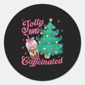 Jolly And Caffeinated Tis The Season Coffee Lover Ronde Sticker (Voorkant)