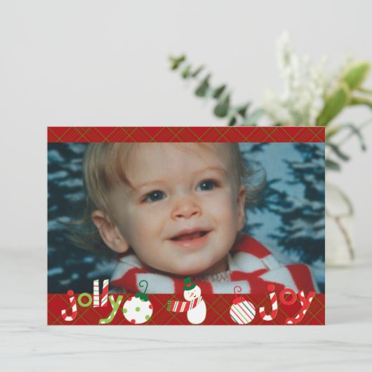 Jolly and Joy Gepersonaliseerd Holiday-fotokaart Feestdagenkaart (Staand voorkant)