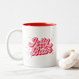 Jolly Babe Trendy Pink Christmas Font Tweekleurige Koffiemok