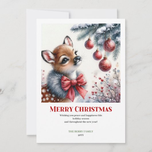 Jolly baby deer winter scene snowy forest greeting feestdagenkaart (Voorkant)