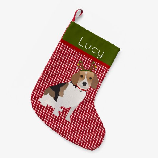 Jolly Beagle Personalized Kleine Kerstsok (Voorkant (Hangend))
