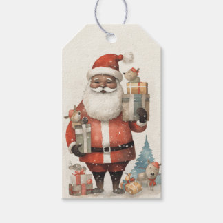 Jolly Black Santa met Honden Cadeaulabel