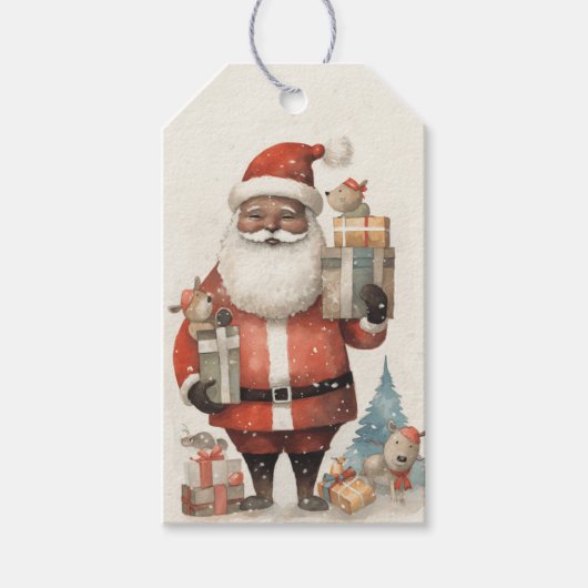 Jolly Black Santa met Honden Cadeaulabel (Voorkant)