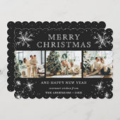 Jolly Black Silver Sparkly Snowflake Fotocollage Feestdagenkaart (Voorkant / Achterkant)