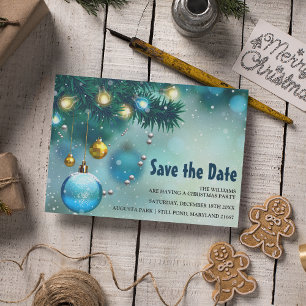 Jolly Blue & Gold Kerst Save the Date Uitnodiging Briefkaart