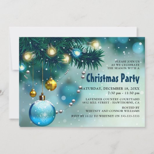 Jolly Blue & Gold kerstfeestdag Kaart (Voorkant)