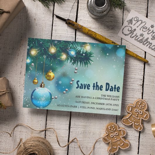 Jolly Blue & Gold Kerstmis Red de datum Uitnodiging Briefkaart