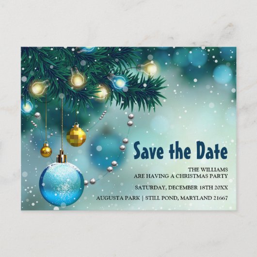 Jolly Blue & Gold Kerstmis Red de datum Uitnodiging Briefkaart (Voorkant)