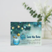 Jolly Blue & Gold Kerstmis Red de datum Uitnodiging Briefkaart (Staand voorkant)