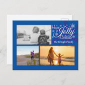 Jolly Blue Kerstmis Snowflake Foto Briefkaart (Voorkant / Achterkant)