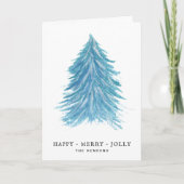Jolly Blue Kerstmis Tree-Waterverf Trekkast Feestdagen Kaart (Voorkant)
