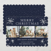 Jolly Blue Silver Sparkly Snowflake Fotocollage Feestdagenkaart (Voorkant / Achterkant)