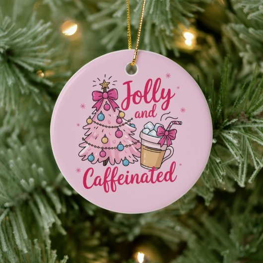 Jolly & Cafeïnehoudende Koffie Kerstretro Trendy Keramisch Ornament (Boom)