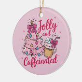 Jolly & Cafeïnehoudende Koffie Kerstretro Trendy Keramisch Ornament (Links)