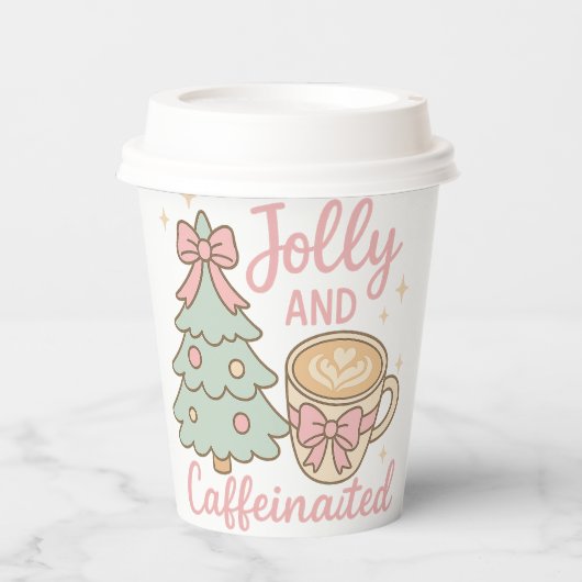 Jolly & Caffeinated Coquette Christmas Latte Mug Papieren Bekers (Voorkant)
