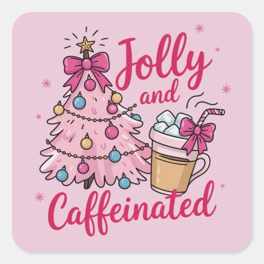 Jolly & Caffeinated Koffie Kerst Retro Trendy  Vierkante Sticker (Voorkant)