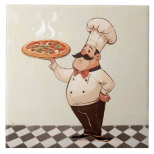 Jolly Chef: Chefs Hoed Kookt Pizza Keuken Tegeltje