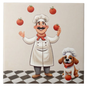 Jolly Chef: Franse kok jonglerend met tomaten met Tegeltje