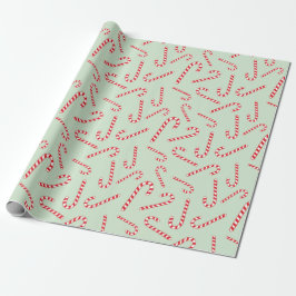 Jolly Christmas Candy Cane Licht Groen Naadloos Cadeaupapier