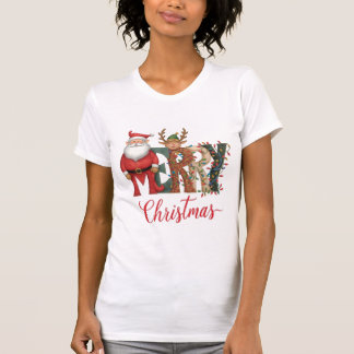 Jolly Christmas Character Lettering | Santa & Rein T-shirt