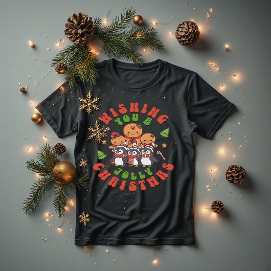 Jolly Christmas Cute Gingerbread & Penguin T-shirt