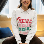 Jolly Christmas Design met Santa Hat Trui<br><div class="desc">Voeg een vleugje retro vakantiejuichen toe met dit gedurfde en speelse 'Merry Merry Christmas'-ontwerp! Met levendige typografie,  een feestelijke kerstmuts en seizoensgebonden accenten is het de perfecte manier om plezier te brengen in uw vakantiedecor,  geschenken en wenskaarten.</div>