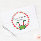 Jolly Christmas Elf Legs Stripes Holiday Ronde Sticker (Envelop)