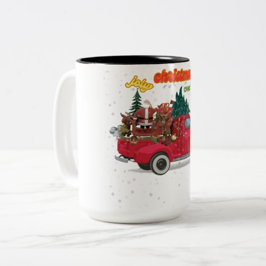 Jolly Christmas Overloaded Truck Tweekleurige Koffiemok (Voorkant links)