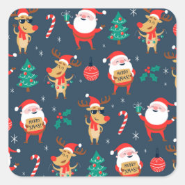 Jolly Christmas Pattern Vierkante Sticker