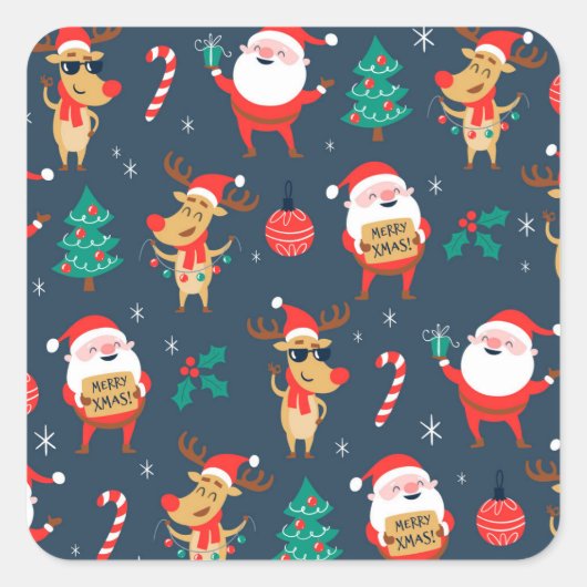 Jolly Christmas Pattern Vierkante Sticker (Voorkant)